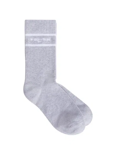 Maison Kitsuné Stripe Socks In Gray