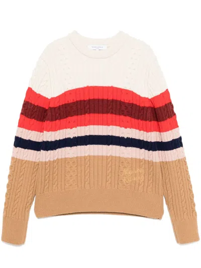 Maison Kitsuné Striped Cable Jumper In Multicolour