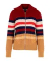 Maison Kitsuné Cable Knit Striped High Neck Cardigan In Brown