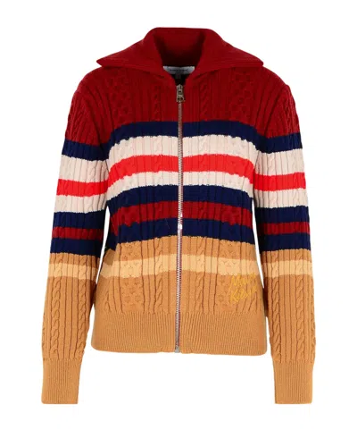 MAISON KITSUNÉ MAISON KITSUNÉ STRIPED ZIPPED KNIT CARDIGAN