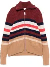 Maison Kitsuné Cable Knit Striped High Neck Cardigan In Red