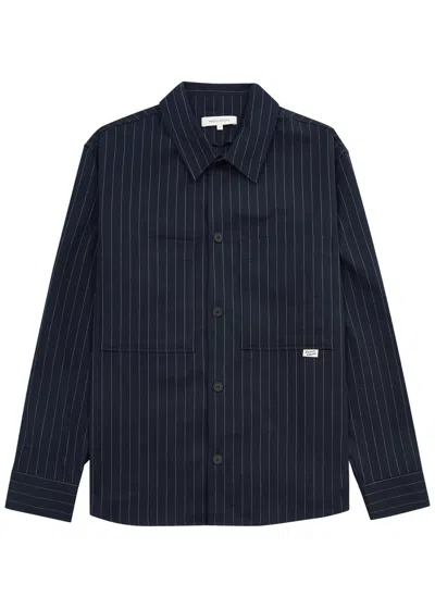 Maison Kitsuné Striped Cotton-blend Overshirt In Navy