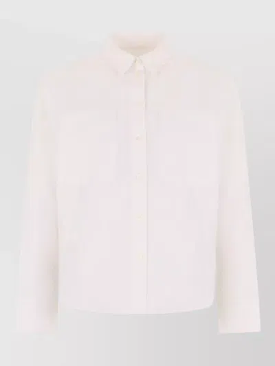 Maison Kitsuné Striped Cotton Shirt Long Sleeves Pockets In White