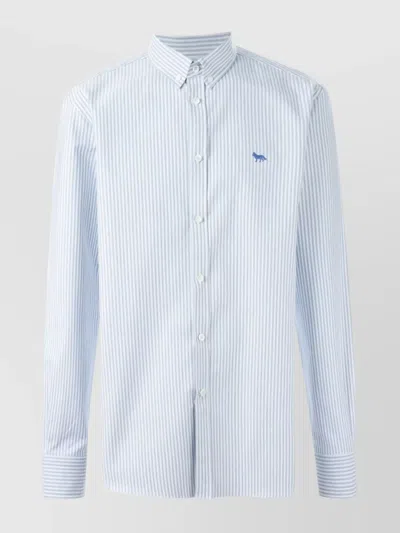 MAISON KITSUNÉ STRIPED COTTON SWEATSHIRT BUTTON-DOWN COLLAR