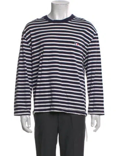 Pre-owned Maison Kitsuné Striped Crew Neck T-shirt In Blue