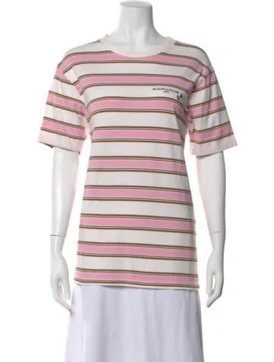 Pre-owned Maison Kitsuné Striped Crew Neck T-shirt In Pink