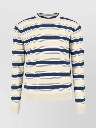 Maison Kitsuné Striped Crewneck Sweater Ribbed Finish In Neutrals