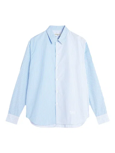 Maison Kitsuné Striped Embroidered Shirt In Blue