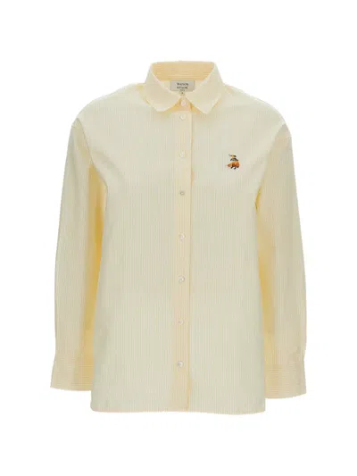 Maison Kitsuné Striped Embroidered-patch Shirt In Yellow