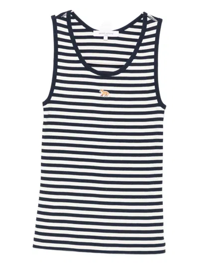 Maison Kitsuné Striped Cotton Sleeveless Top With Round Neck In Multi