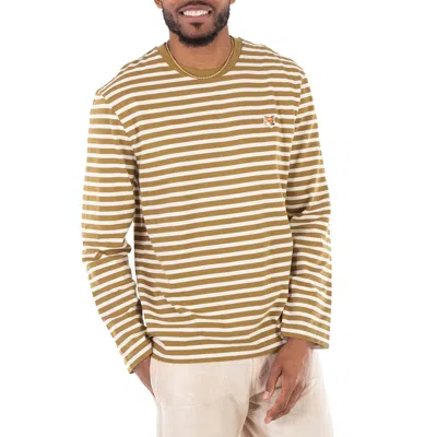 Maison Kitsuné Maison Kitsune Striped Fox Head Patch T-shirt In White