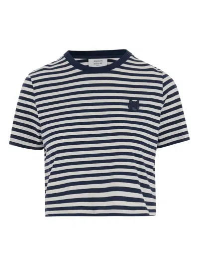 Maison Kitsuné Striped Fox-head T-shirt In Blue