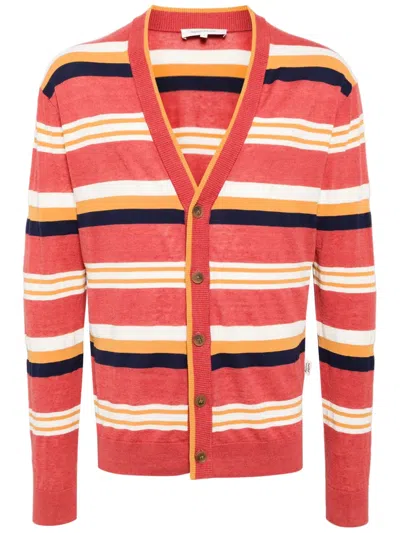 Maison Kitsuné Striped Knitted Cardigan In S646 Hibiscus/ink