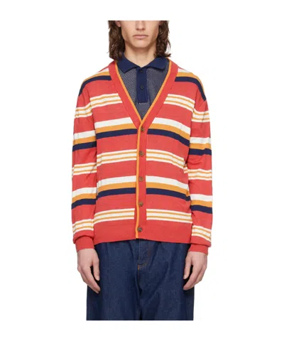 Maison Kitsuné Striped Knitted Cardigan In S646 Hibiscus/ink