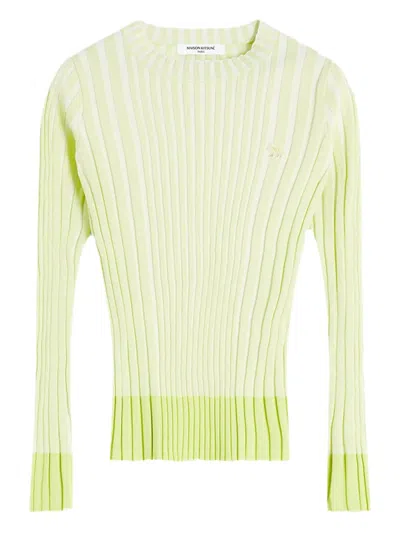 Maison Kitsuné Striped Logo Knitwear In Green