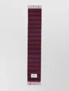 Maison Kitsuné Striped Logo Scarf Fringed Edges In Brown