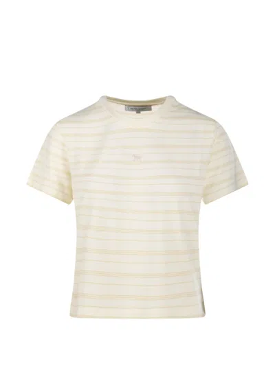 Maison Kitsuné Striped Logo-embroidered T-shirt In Neutral