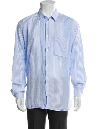 Pre-owned Maison Kitsuné Striped Long Sleeve Dress Shirt In Blue