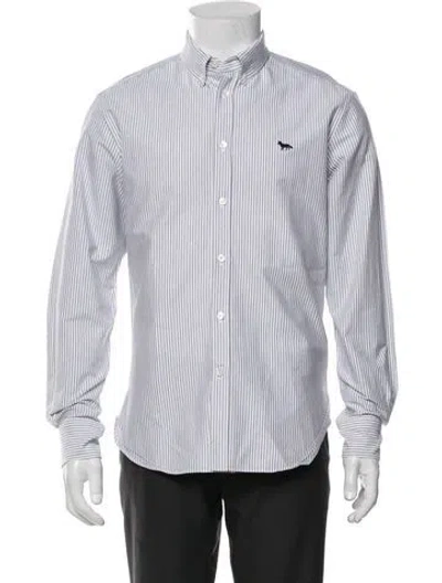 Pre-owned Maison Kitsuné Striped Long Sleeve Dress Shirt In White