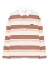 Maison Kitsuné Multicolor Oversize Polo Shirt With Logo Patch On The Front And All-over Striped Motif In Brown