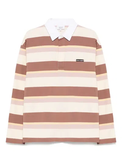 Maison Kitsuné Multicolor Oversize Polo Shirt With Logo Patch On The Front And All-over Striped Motif In Beige