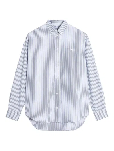 Maison Kitsuné Striped Long Sleeve Button Down Shirt In Blue