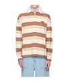 Maison Kitsuné Striped Long-sleeved Polo Shirt In Brown