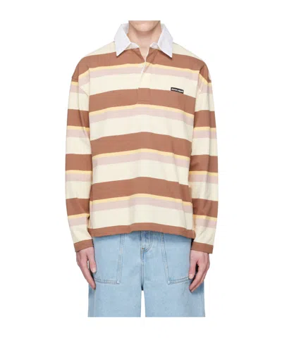 Maison Kitsuné Striped Long-sleeved Polo Shirt In Brown