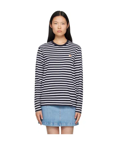Maison Kitsuné Striped Long-sleeved T-shirt In Black