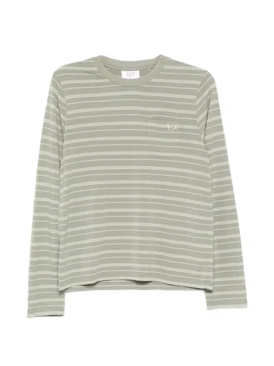 Maison Kitsuné Striped Long Sleeve Regular T-shirt In Green