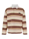 Maison Kitsuné Multicolor Oversize Polo Shirt With Logo Patch On The Front And All-over Striped Motif In Beige