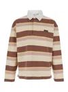 Maison Kitsuné Multicolor Oversize Polo Shirt With Logo Patch On The Front And All-over Striped Motif In Beige