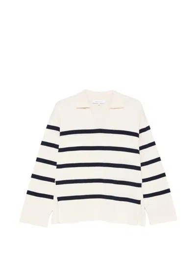 Maison Kitsuné Striped Open-collar Sweater In White