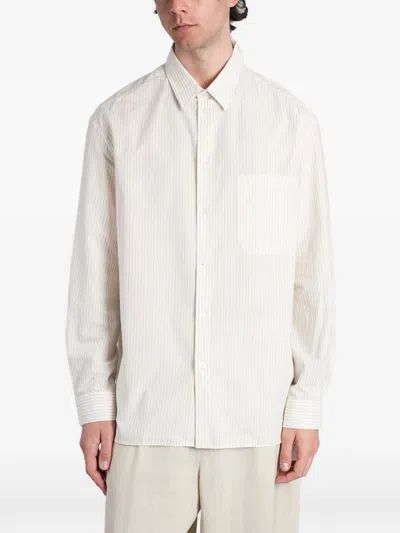 Maison Kitsuné Striped Oversized Cotton Shirt In White