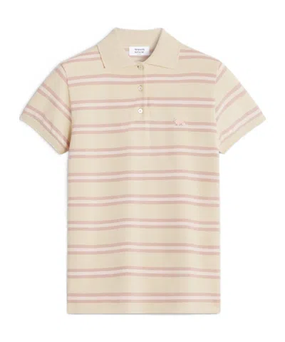 Maison Kitsuné Striped Polo Shirt In Brown