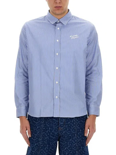 Maison Kitsuné Blue Striped Cotton Shirt