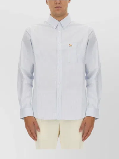Maison Kitsuné Striped Shirt Featuring Logo Pocket In White