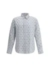 Maison Kitsuné Striped Shirt With Logos In Gray