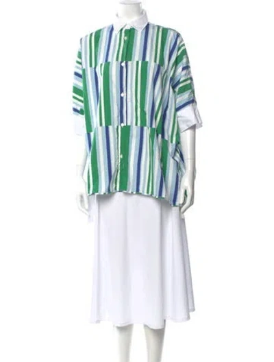 Pre-owned Maison Kitsuné Striped Short Sleeve Button-up Top In Multi