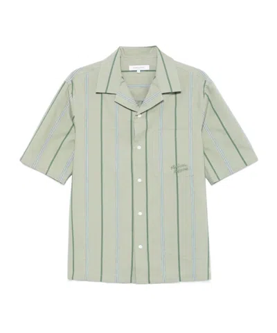 Maison Kitsuné Striped Short Sleeved Resort Shirt In Green
