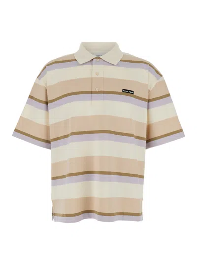 MAISON KITSUNÉ MULTICOLOR OVERSIZE POLO SHIRT WITH LOGO PATCH ON THE FRONT AND ALL-OVER STRIPED MOTIF IN COTTON MAN