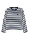 Maison Kitsuné Bold Fox Head Patch Multi Stripes Regular Ls T-shirt-shirt Clothing In Blue