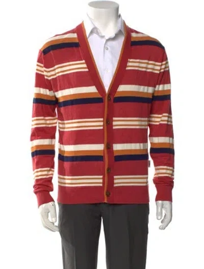 Pre-owned Maison Kitsuné Striped V-neck Cardigan In Red