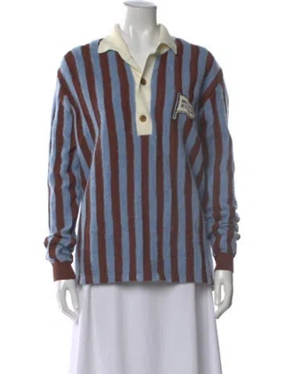 Pre-owned Maison Kitsuné Striped V-neck Sweater In Blue
