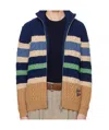 Maison Kitsuné Striped Cable Zipped Cardigan In Navy/chamomile In Nude