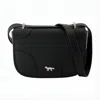 Maison Kitsuné Structured Black Cowhide Leather Shoulder Bag With Fox Emblem In White