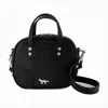 Maison Kitsuné Structured Cowhide Leather Shoulder Bag With Silver-tone Accents In Black
