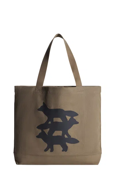 Maison Kitsuné Stunt Foxe Tote In Brown