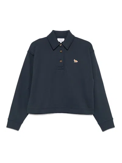 Maison Kitsuné Baby Fox Cotton Polo Sweatshirt In Blue