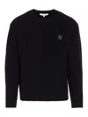 Maison Kitsuné Ribbed Knit Sweater With Cropped Fit And Embroidered Emblem In Black